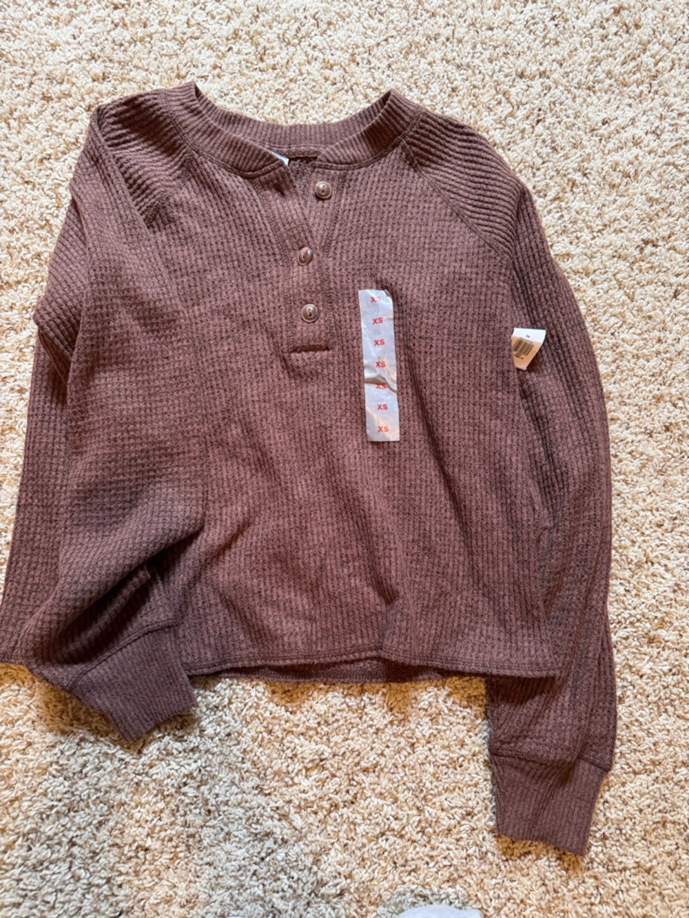 Old Navy Brown Waffle Henley Knit Top